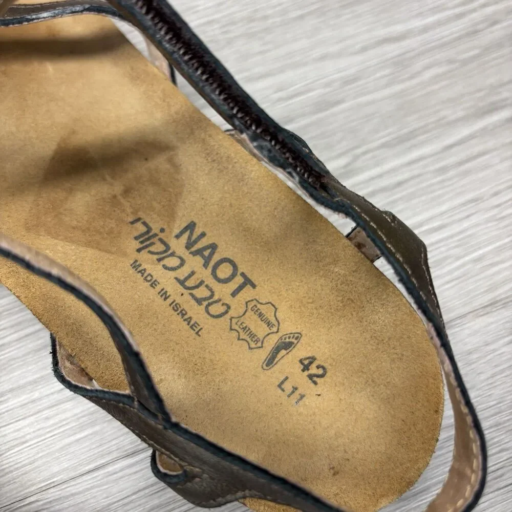 Naot Womens 42 US 11 Dorith Bronze Strappy Leather Sandals Boho Grecian Handmade